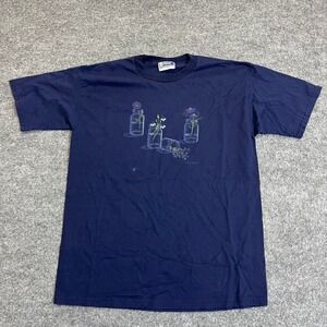 Endless Designs T-Shirt Mens Size L Navy Floral Mason Jar Graphic Casual Tee